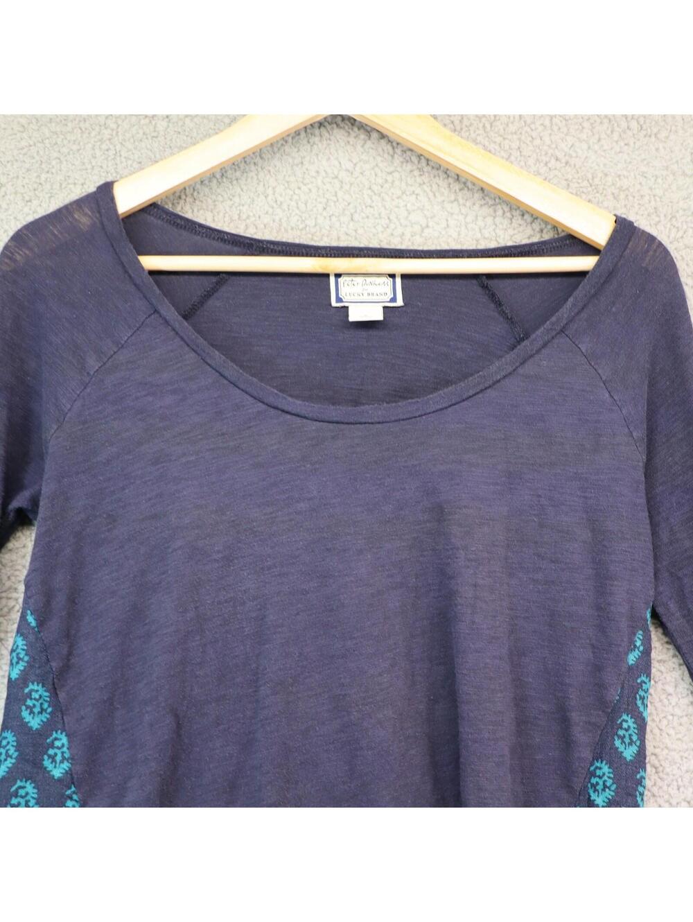 Lucky Brand Peter Dunham Women Small Sheer Blouse Navy Small - Picture 2 of 9
